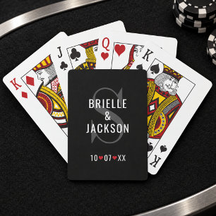 Modern Black and Silver Monogram Wedding Playing Cards