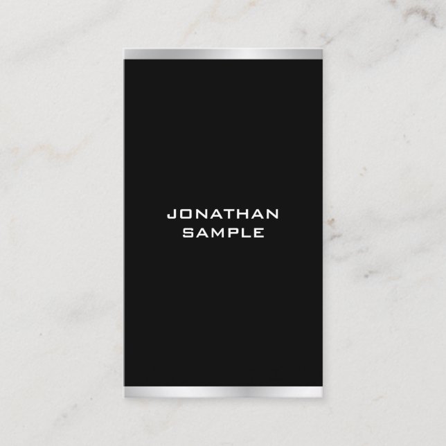 Modern Black And Silver Professional Elegant Business Card (Front)