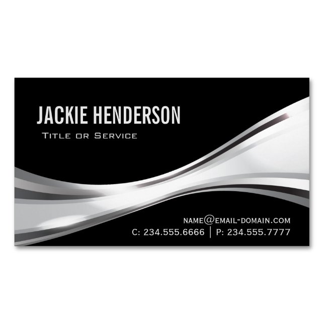 Modern Black and Silver Professional Stylish Magnetic Business Card (Front)