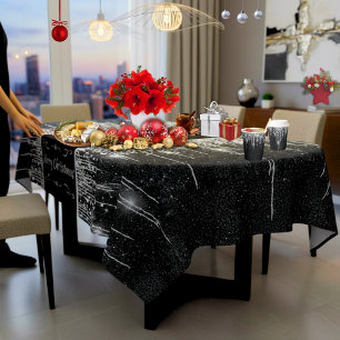 Modern Black and Silver Sparkly "Merry Christmas" Tablecloth