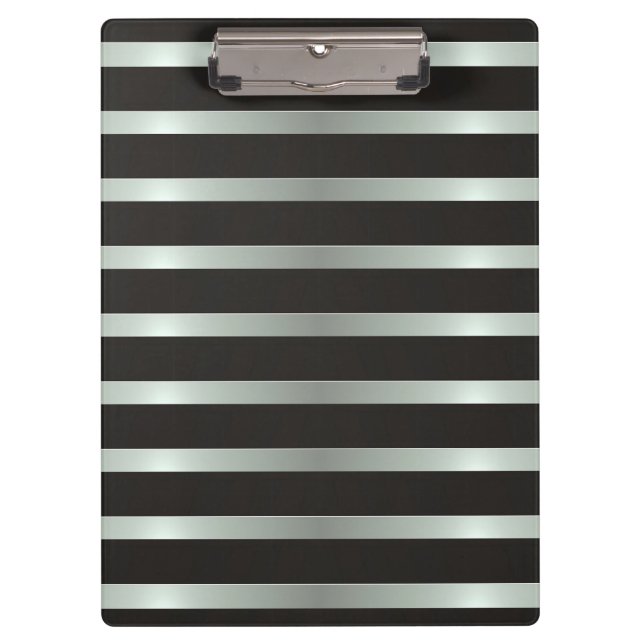 Modern Black and Silver Stripes Clipboard (Front)
