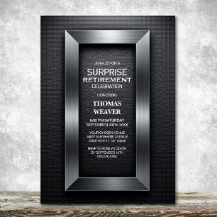 Modern Black and Silver Surprise Retirement Party Invitation