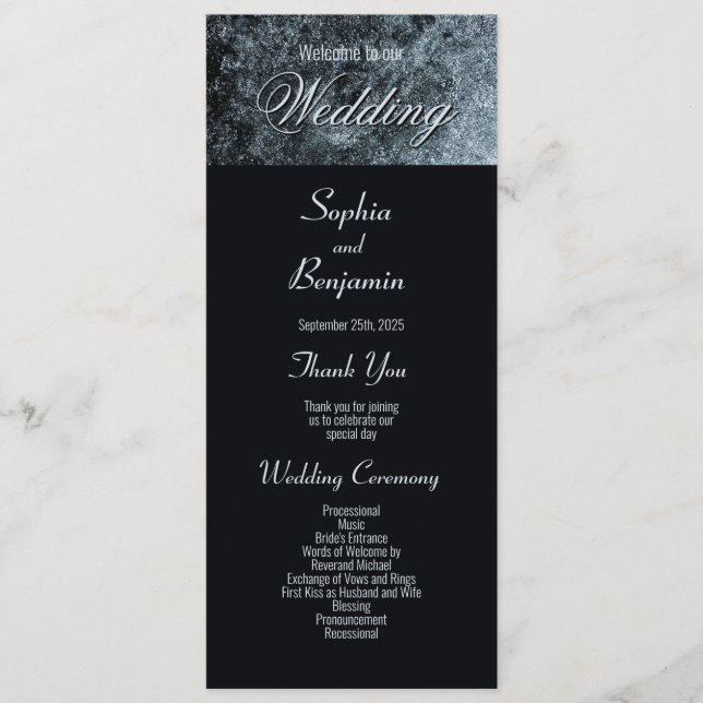 Modern Black and Silver Wedding Programme (Front)