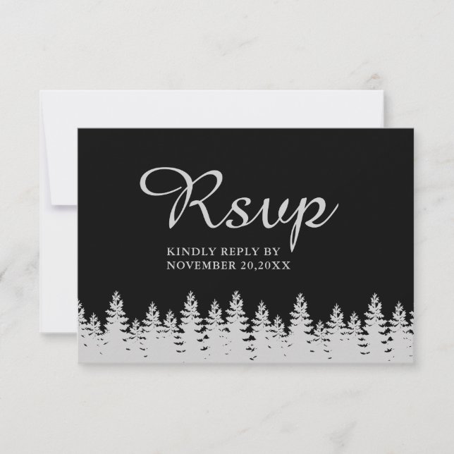 Modern Black and Silver Winter Wedding With Meal RSVP Card (Front)