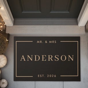 Modern Black and Tan Mr. & Mrs. Wedding Gift Doormat