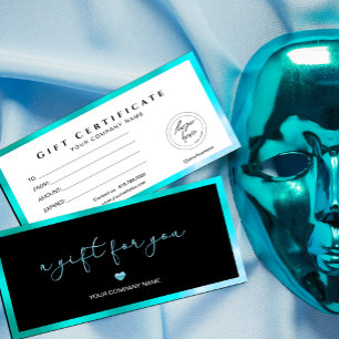 Modern Black And Turquoise Add Logo Gift Card