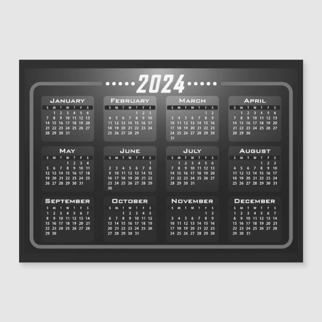 Modern Black and White 2024 Calendar Magnet (Front)