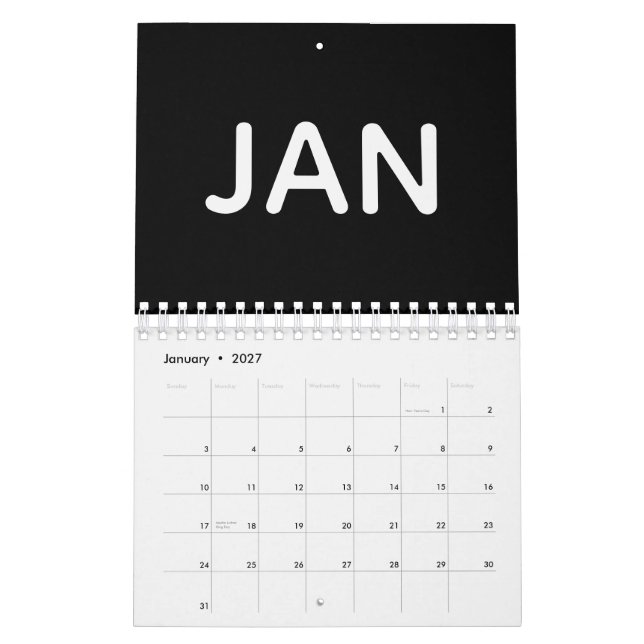 Modern Black and White 2026 Calendar (Jan 2027)
