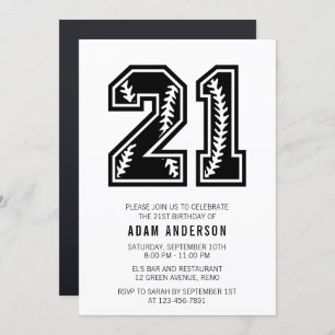 Modern Black And White 21st Birthday Invitation