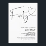 Modern Black and White 40th Birthday Party Invitation<br><div class="desc">How exciting,  you're celebrating your 40th Birthday! Invite your family and friends to celebrate your 40th birthday with this cute invitation,  featuring a hand drawn heart and fun quirky font.
Fully customisable with your party details. You can find the matching party decor in my shop.</div>