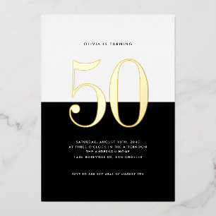 Modern Black and White 50th Birthday Gold Foil