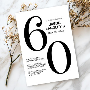 Modern Black and White 60th Birthday Party Invitation