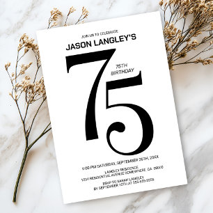 Modern Black and White 75th Birthday Party Invitation