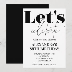 Modern Black and White 89th birthday invitation 