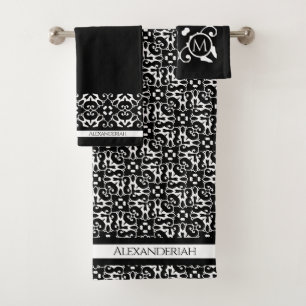 Modern Black and White abstact damask Bath Towel S