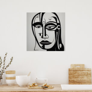 Modern Black and White Abstract Face Art Poster