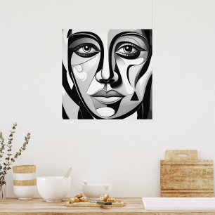 Modern Black and White Abstract Face Poster