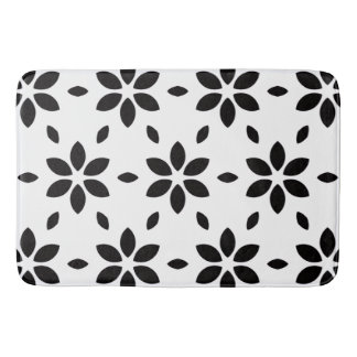 Modern Black and White Abstract Floral  Bath Mat