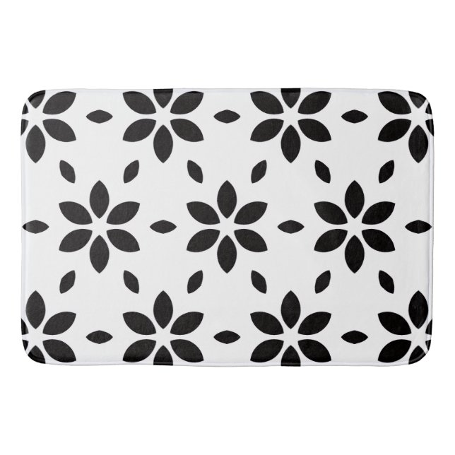 Modern Black and White Abstract Floral  Bath Mat (Front)