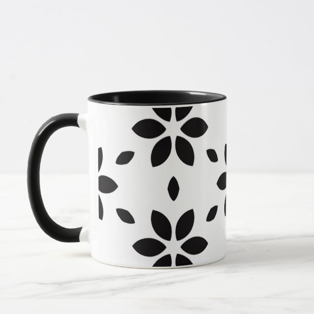 Modern Black and White Abstract Floral  Mug (Left)