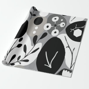 Modern Black and White Abstract Floral Pattern Wrapping Paper