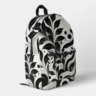 Modern Black and White Abstract Floral Printed Backpack