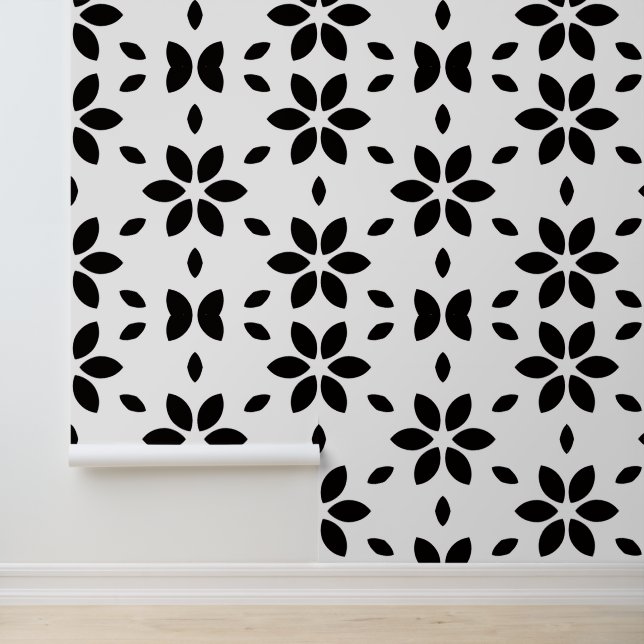 Modern Black and White Abstract Floral  Wallpaper (Application)
