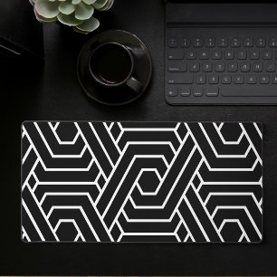 Modern Black And White Abstract Geometric Area Desk Mat