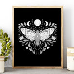 Modern Black And White Abstract Moth Illustration Poster<br><div class="desc">Modern Black And White Abstract Celestial Moth Illustration Poster. This magical mystical abstract boho design features a beautiful intricate moth illustration with a full moon and crescent moon phases. Adorned with wildflowers,  and floral flourishes. Bohemian witchy aesthetic.</div>