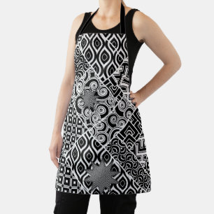 Modern Black and White Abstract Pattern Apron