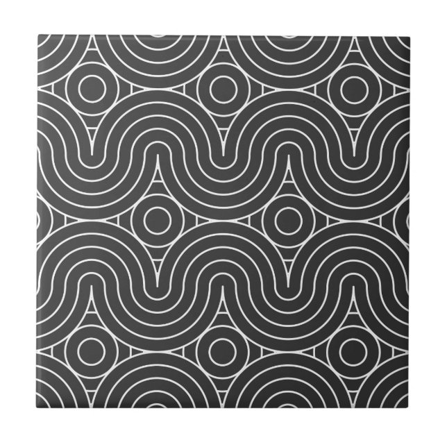 Modern Black and White Abstract Pattern Design Tile (Front)