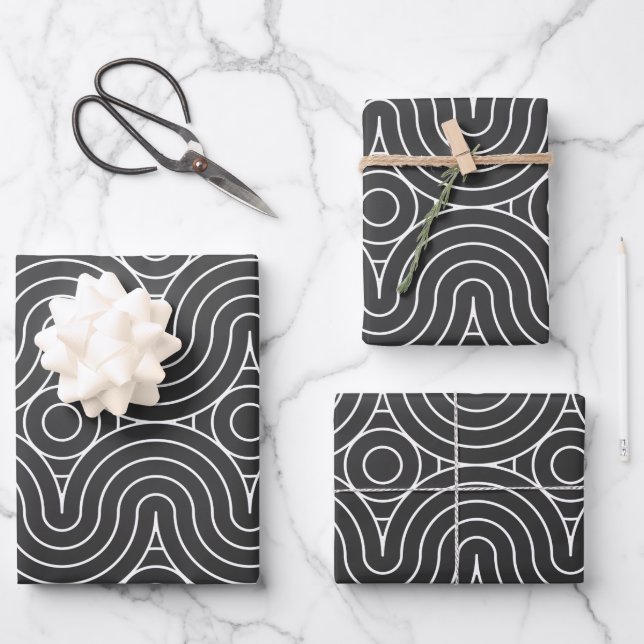 Modern Black and White Abstract Pattern Design Wrapping Paper Sheet (Front)