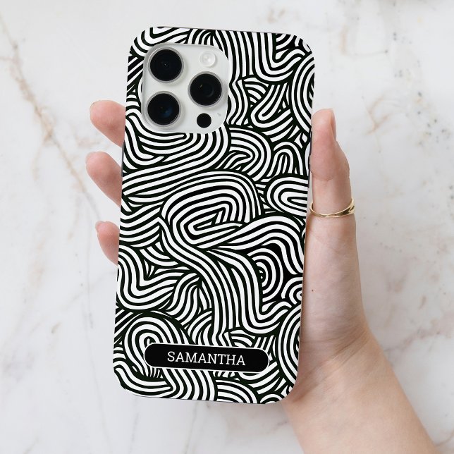 Modern Black and White Abstract Pattern with Name Case-Mate iPhone Case (Modern Black and White Abstract Pattern with Name Case-Mate iPhone Case)