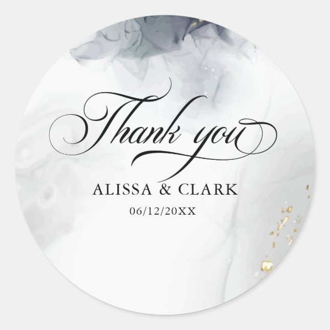 Modern Black And White Abstract Thank You Classic Round Sticker (Front)