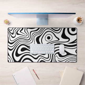 Modern Black and White Abstract Wavy Lines Desk Mat