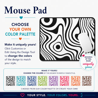 Modern Black and White Abstract Wavy Lines Mouse Mat