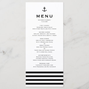 Modern Black and White Anchor Nautical Wedding Menu