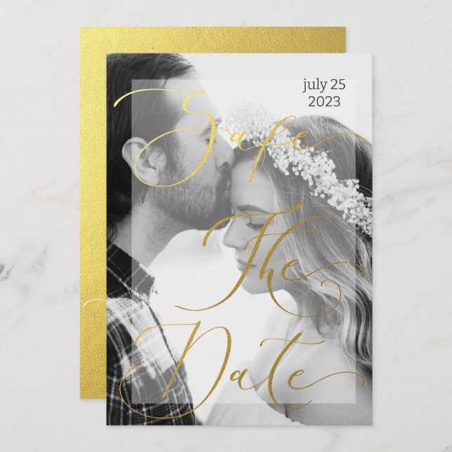 Modern black and white and gold Photo Elegant  Inv Invitation (Front/Back)
