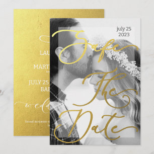 Modern black and white and gold Photo Elegant Inv Invitation