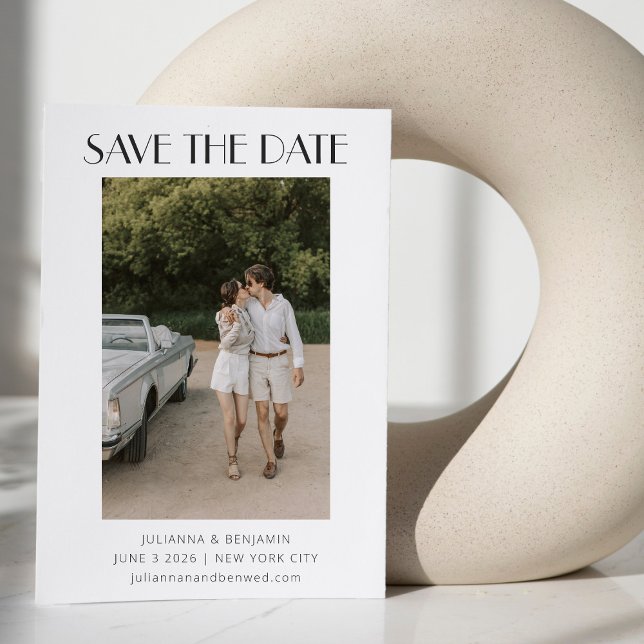 Modern Black and White Art Deco Photo Wedding Save The Date (Creator Uploaded)