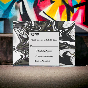 Modern Black And White Artistic Abstract Wedding RSVP Card