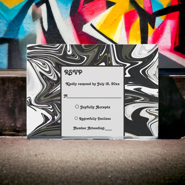Modern Black And White Artistic Abstract Wedding RSVP Card (Creator Uploaded)