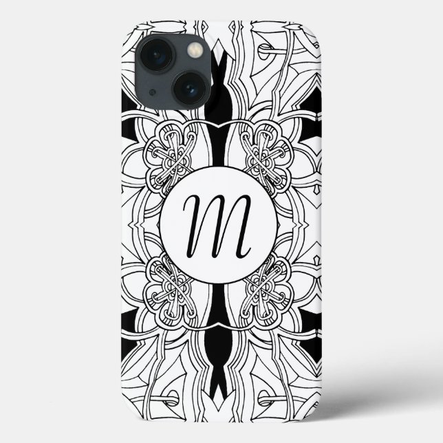 Modern Black and White Artwork Design w/Monogram Case-Mate iPhone Case (Back)
