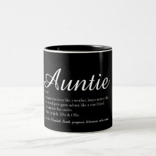 Modern Black and White Aunt Auntie Definition Two-Tone Coffee Mug