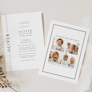Modern Black and White Bar Mitzvah Photo Invitation