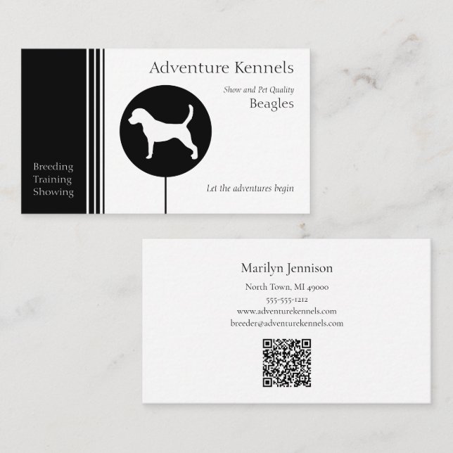 Modern Black and White Beagle Silhouette Business Card (Front/Back)