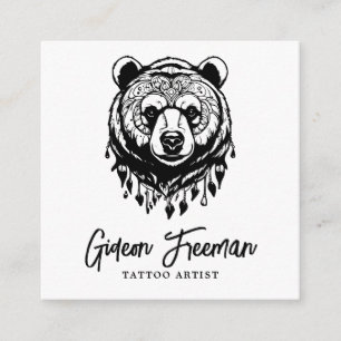 Modern Black and White Bear Tattoo Artist Square Business Card