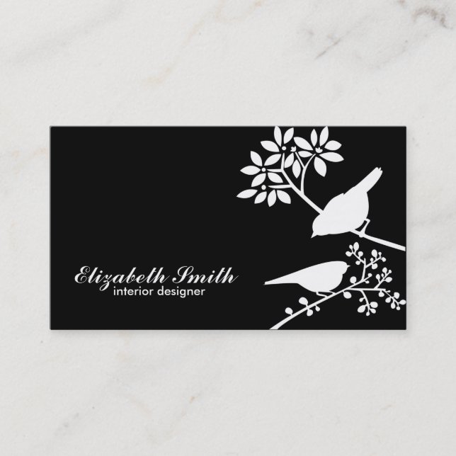 Modern Black and White Birds Business Card (Front)