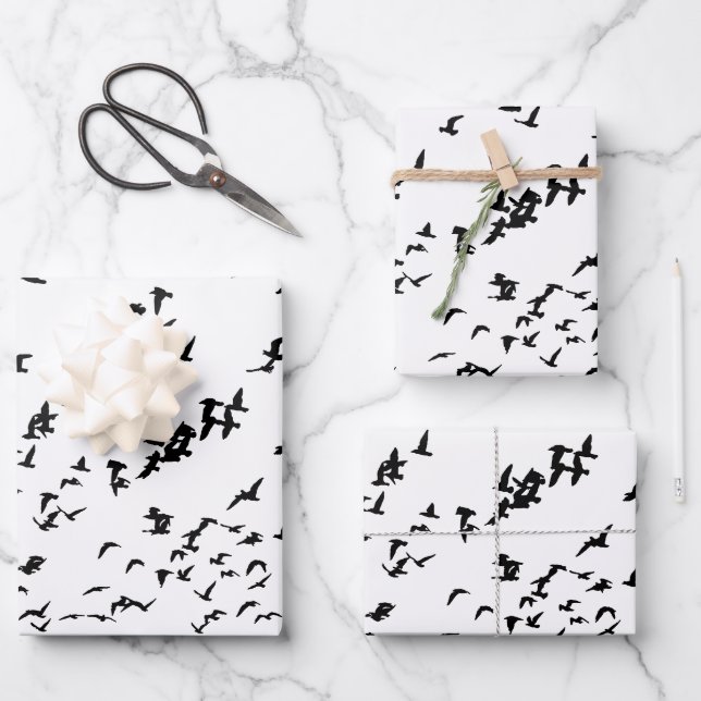 Modern Black and White Birds Wedding  Wrapping Paper Sheet (Front)