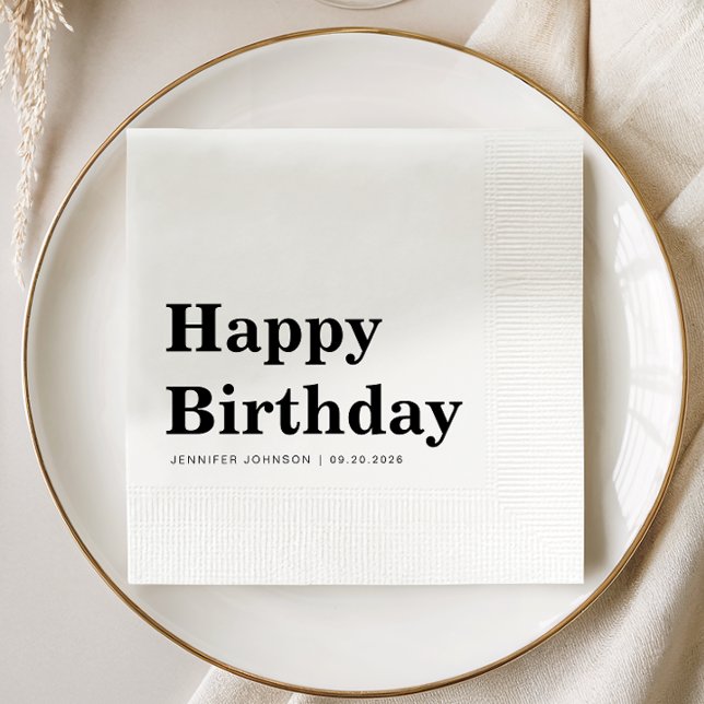 Modern Black And White Birthday Napkin (Modern Black And White Birthday Napkins)